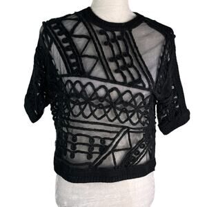 Topshop Crop Top Black 4 Crochet Sheer New